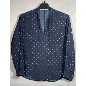 Abercrombie & Fitch Navy Blue Star Print Split Neck Tassel Blouse Small 1W3833